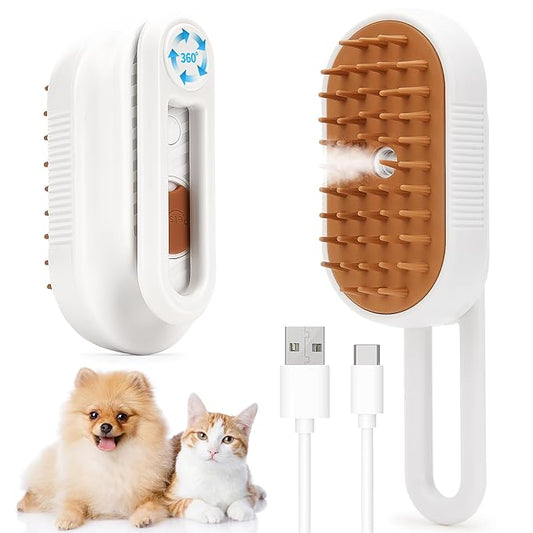 Cat Steam Brush for Shedding, 4-in-1 Rechargeable Steam Pet Brush for Cats & Dogs, Anti-Static, Gentle Fur Removal & Combing, Ideal for Short & Long Hair Pets, Easy to Use