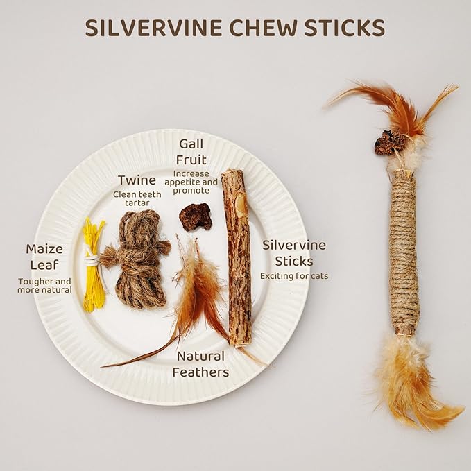 Catnip for Cats,Interactive Silvervine Sticks for Cats, Loofah Chew Cat Toys for Indoor Cats & Kitten Teething Toys & Cat Chew Toy,6 Pack