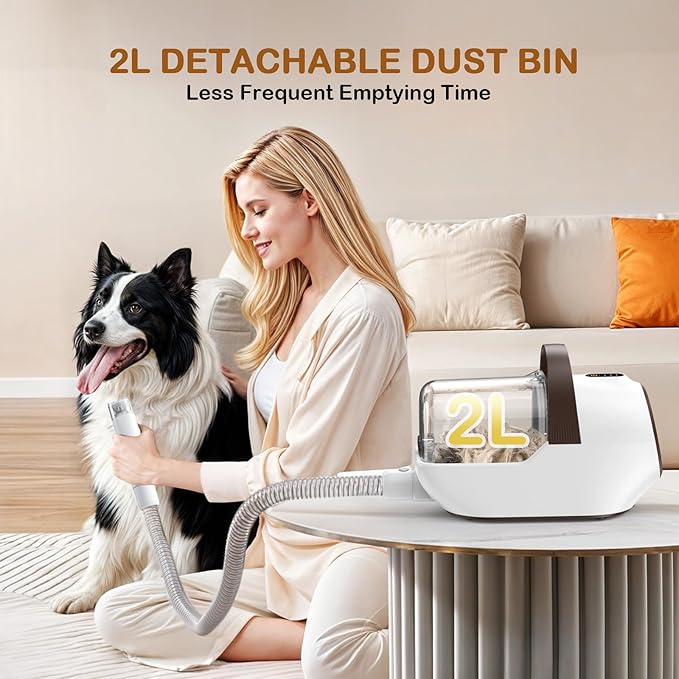 Dog Grooming Vacuum, Dog Grooming Kit with Pet Clipper Nail Grinder, 3 Suction Modes Dog Brush Vacuum with 6 Pet Grooming Tools (Coffee)