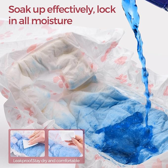 Disposable Female Dog Diapers, 40 Count, L (Waist 26.8”-29.5”), Wetness Indicator, Ultra Protection, Leak Proof, Super Absorbent, Soft