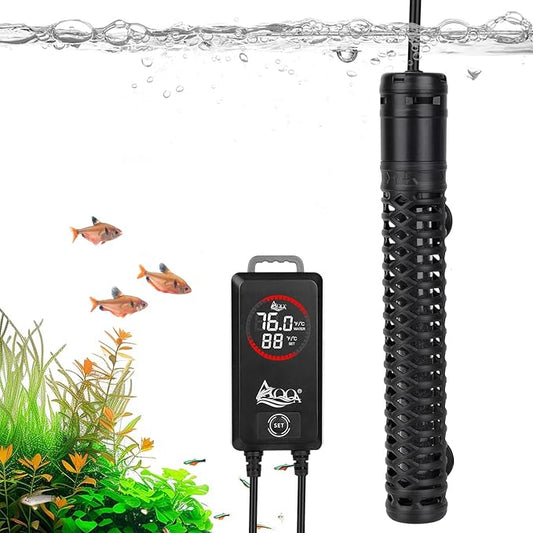 AQQA Aquarium Heater,Submersible Fish Tank Heater 59-93°F/15-34°C External Controller,Rapid Heating,Ultra-high Temperature Protection,Automatic Power-Off When Leaving Water (200W for 26-53 Gallon)