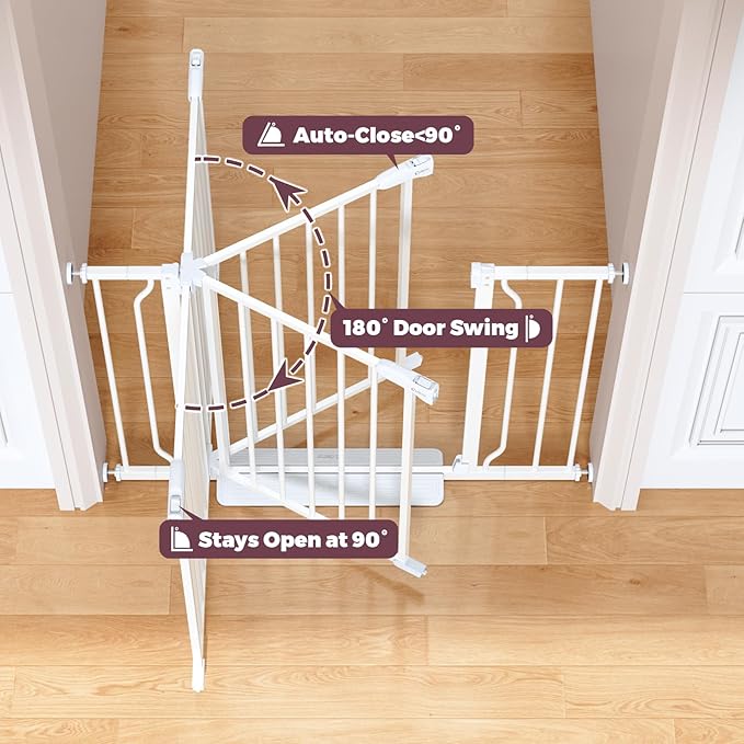 29"-40" Baby Gate for Stairs, Auto Close Stroller Friendly Dog Gate Indoor for Doorways, Pressure Mounted Baby Gate, Easy Walk Through Gate for Children & Pets, White