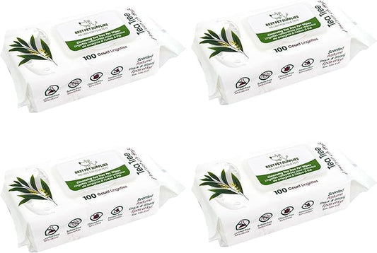 Best Pet Supplies Pet Wipes for Dogs - Dog Wipes Cleaning Deodorizing, for Coats, Ears, Paws - Cleansing, Tea Tree, 400 Count