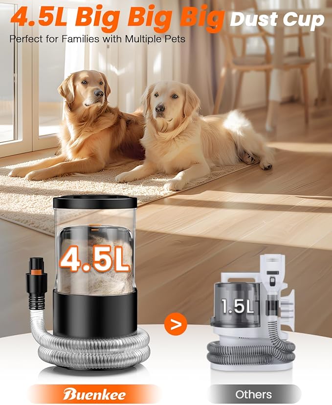 Dog Grooming Vacuum, 4.5L Extra-Large Dust Cup Dog Grooming Kit, 14000Pa High-Suction Pet Groomer with Clippers, Low-Noise All-in-One Shedding Control Set for Home Use