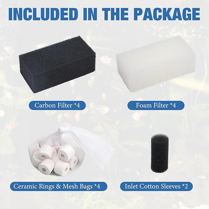 4 Sets of Three-Stage Filtration Maintenance Kit for Fish Tank Filters Replacement for Aquaclear 50 Power Filter Fish Tank Filter for 20- to 50-Gallon Aquariums