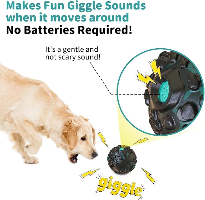 Dog Ball for Aggressive Chewers - Interactive Dog Toy Balls Fun Squeaky Sound to Keep Them Busy, Durable for Small Medium Large Breeds, Rubber Pet Chew Toys, As Seen on TV, Black & Lake Blue