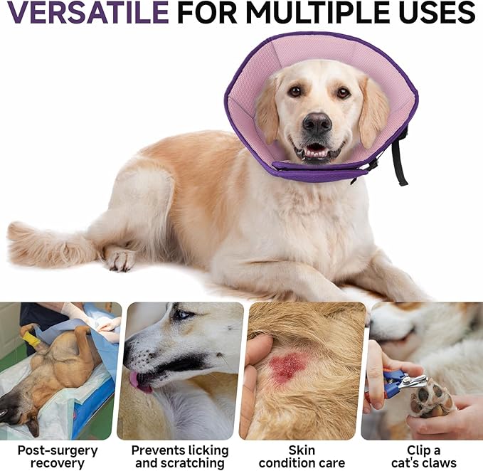 Dog Cone Collar S, Soft Cones for Large Medium Small Dogs,Adjustable Dog Cone Alternative to Stop Licking, Comfy Elizabethan Collar for After Surgery Wound Healing & Hot Spots Purple