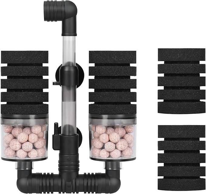 AQUANEAT Aquarium Air Powered Sponge Filter with Ceramic Media Balls, for Betta Fry Shrimp Fish Tank, with 2 Spare Sponges, Small