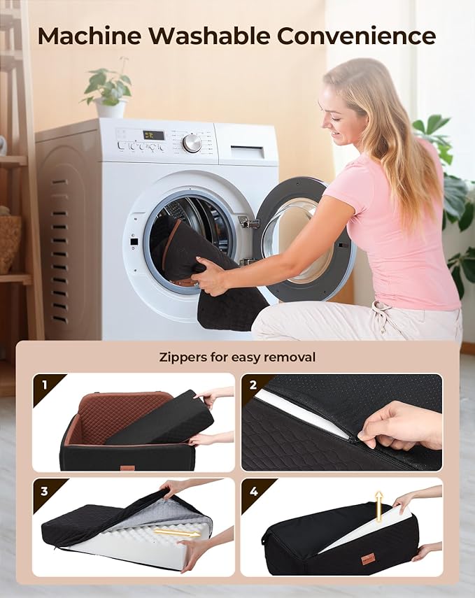 Dog Car Seat for Large Medium Dogs, Pet Car Seat Under 55 lbs or 2 Puppies, Removable Washable Pets Travel Booster Bed for Automotive Backseat with Comfy Thick Cushion, 2 Safety Leashes(Black/Brown)