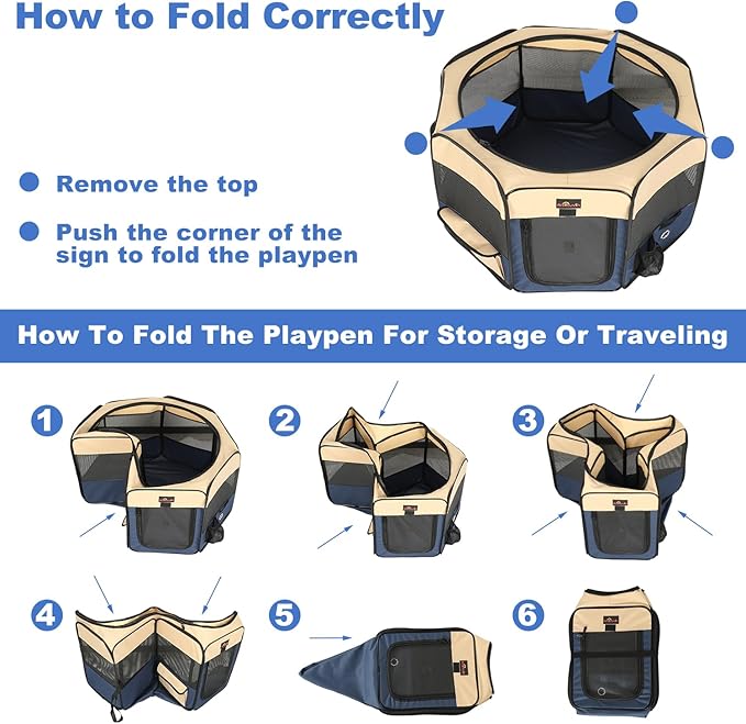 Aivituvin Dog Playpen Foldable Waterproof Pet Play Pens for Cat, Puppies, Rabbits, Chickens, Durable Portable Pet Tent for Travel Camping Indoor/Outdoor Blue XL