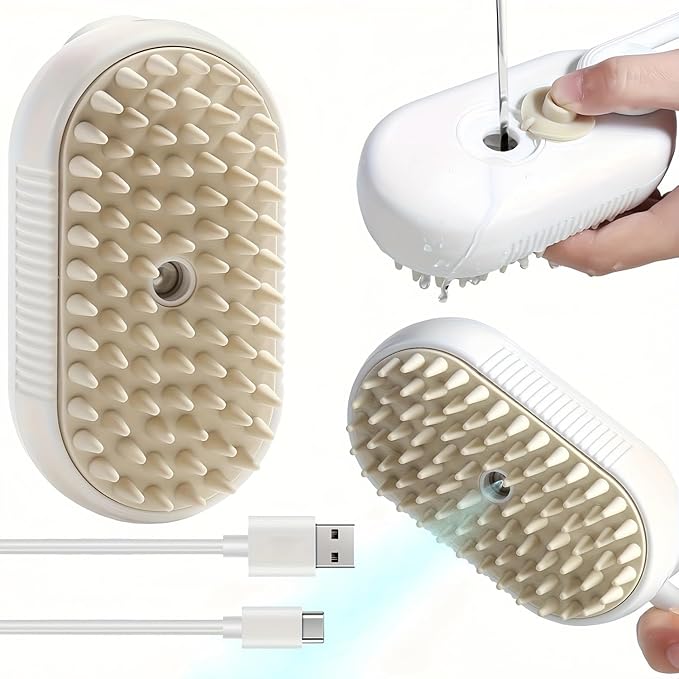 Cat Spritz Defur 3in1 Steamer Comb for Cats and Dogs Grooming Tool (White+Essence)