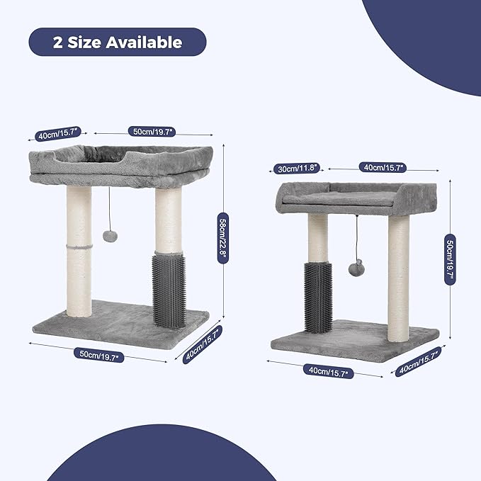 Cat Tree Tower for Large Cats Cat Scratching Post with 20x15.7”Wide Top Bed, Self Groomer, Thick Scratch Post [Dia=4.5”] and Danging Ball Great for Indoor Cats-Large Grey