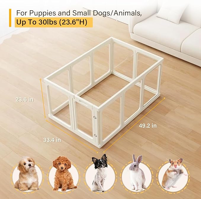 Acrylic Dog PlayPen, Clear Dog Play Pen for Puppy Cat Rabbit, Easy Assemble Pen, Preferable Small Cage, 23.6" H, 10Pcs