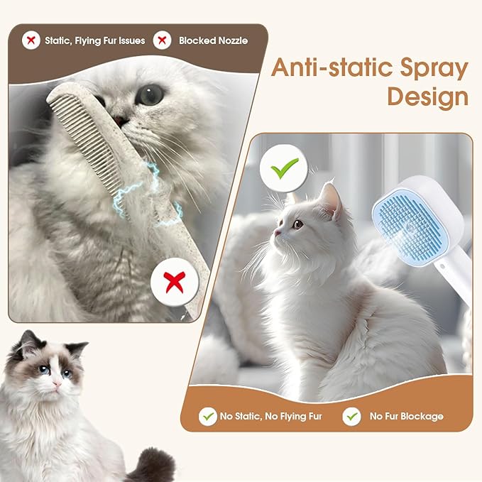 Cat Steam Brush，3 In 1 combs for indoor cats，pet steam brush for shedding,Dog shedding for Long and Short Hair Dogs and Cats Pet Grooming Brush Remove Tangled Loose Hair (Blue)