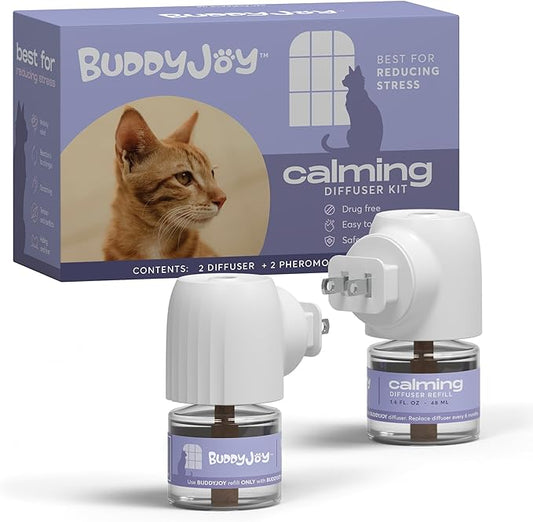 Cat Calming Diffuser Refills – Long-Lasting 30-Day Formula with Pheromones for Stress Relief, Relaxation, and Anxiety Reduction in Cats Easy to Use – (2 Diffusers + 2 Refills)