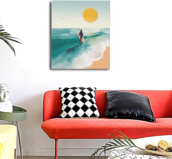 Beach Starfish Wall Decor Ocean Starfish Wall Art Sunset Scenery Coastal Theme Pictures Canvas Nature Seascape Painting Print Framed Artwork Decorations for Home Bathroom Living Room Bedroom Office 24"x20"