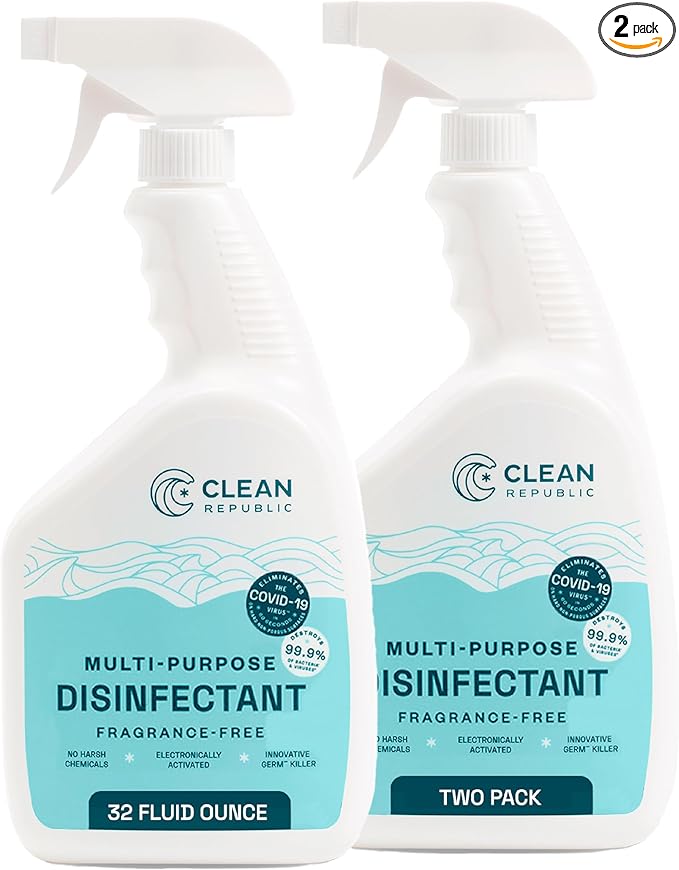 Clean Republic Multi-Purpose Disinfectant, Cleaning Spray, 32 Fluid Ounce Bottle, 2-Pack