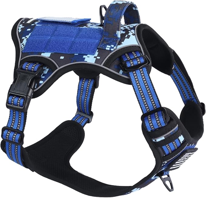 BUMBIN Tactical Dog Harness for Small Dogs No Pull, Famous TIK Tok No Pull Puppy Harness, Fit Smart Reflective Pet Walking Harness for Training, Adjustable Dog Vest Harness with Handle Blue Camo S