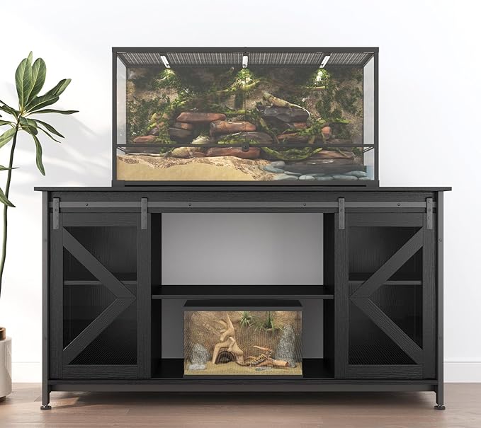 55-75 Gallon Aquarium Stand Heavy Duty Steel Frame, Fish Tank Cabinet with Accessories Storage for Reptile Terrarium & Turtle Tank - 1000lbs Capacity (Black)