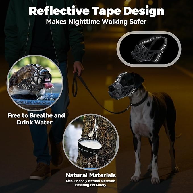 Dog Muzzle for Large Dogs, Medium and X-Large Aggressive Dog, Breathable Basket Muzzles, Suitable for Grooming Trimming Training, Allows Panting Drinking (Black, L)