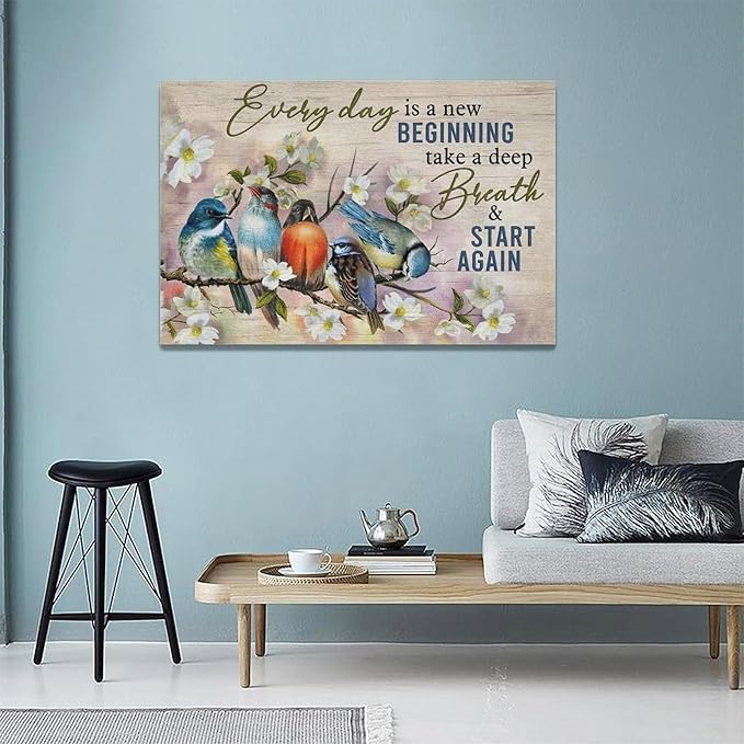 Bird Wall Art Farmhouse Flower Branch Pictures Rustic Country Birds Wall Decor Floral Canvas Print Painting Artwork for Bathroom Living Room Bedroom 16"x24"