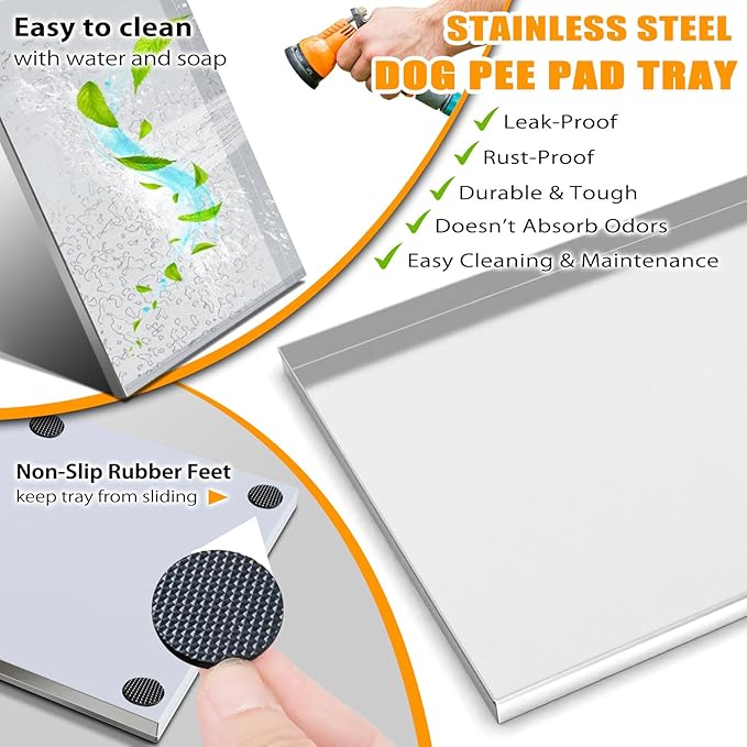 Dog Grass Pad with Tray, Stainless Steel Odor-Resistand Indoor Outdoor Potty System, Durable Alternative to Plastic with Artificial Grass for Dogs Potty Training (Potty System Size -23.6"x 15.8")