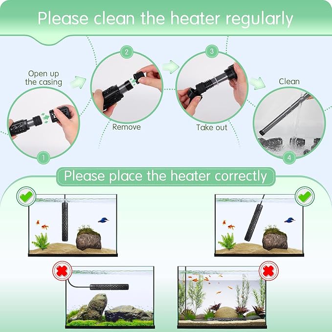 AQQA Fish Tank Heater,Aquarium Heater 50W 150W 250W 400W 500W 800W for 3-220 Gal,Set Temperature 59℉-93℉ Temperature Accuracy,Out of Water or High Temperature Automatic Power Off (500W to 80-130 gal)