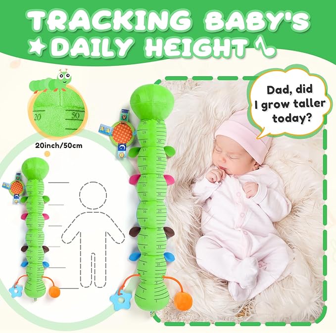 Baby Toys 0-6-12 Months,Musical Caterpillar Stuffed Animals Activity Infant Toys with Crinkle,Rattles,Mirror&Pull String,Muti-Sensory Toys Gifts for Newborn Tummy Time,Kelly Green|Leafy