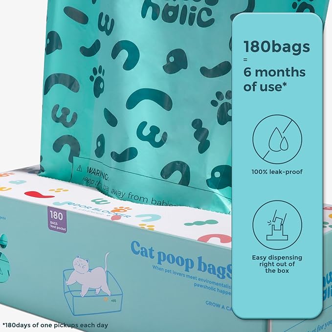 Cat Litter Bags Biodegradable 100% Leak-Proof Cat Poop Bags with Handle, 360 Counts, Cornstarch Based Extra Thick, Easy Tie Pet Waste Pick Up Bag (Lavender Scented)