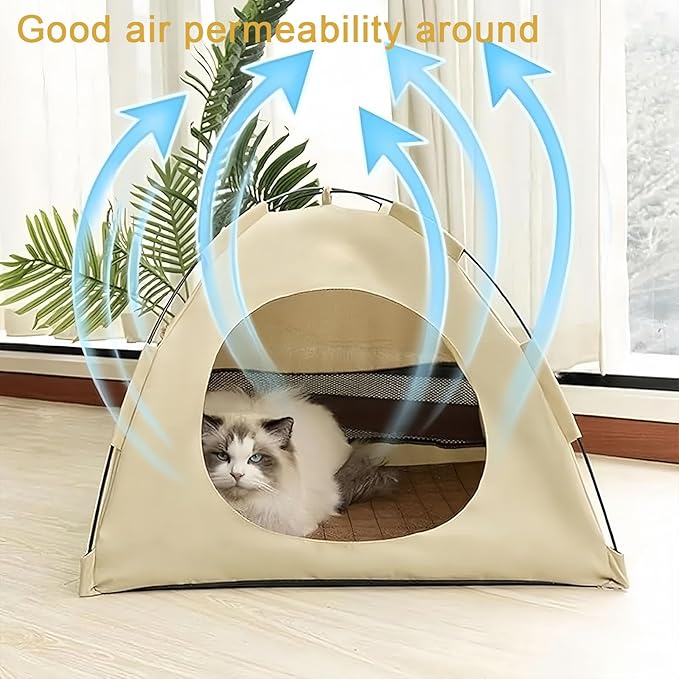BreezyDen Pop-Up Pet Tent – Portable Hideaway for Cats & Small Dogs, Portable Indoor/Outdoor Pet Tent House with Mesh Window, Waterproof, Breathable, Scratch-Resistant, Fully Washable (Brown,L)