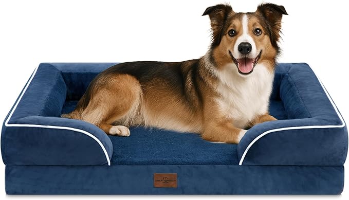 Comfort Expression Large Dog Beds Waterproof Orthopedic Foam Dog Sofa Beds Comfy Pet Bed with Washable Removable Cover & Non-Slip Bottom(Large,Navy Blue)