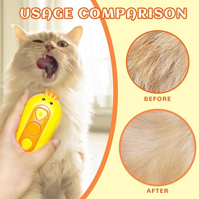 3-in-1 Rechargeable Steam Brush for Cats & Dogs - Anti-Static Spray Pet Grooming Brush with Warm Mist Massage, Hair Shedding Control, Detangling Comb & Cleaning Tool for Effective Deshedding