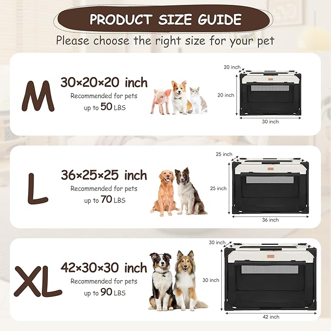 Dog Crate - Soft Pet Kennel for Dogs/Cats, 3-Door Breathable Travel Cage with Mesh Window, Portable Dog Kennel for Indoor & Outdoor, Black-XL