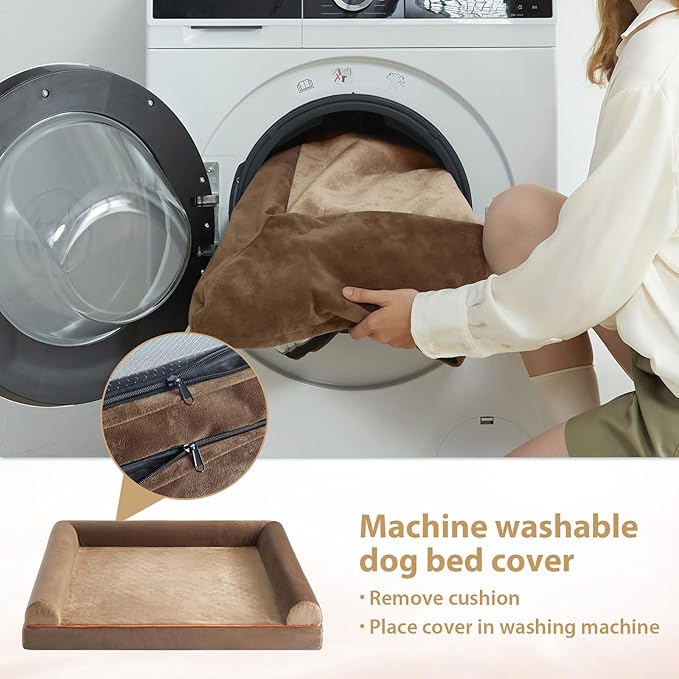 BFPETHOME Extra Large Dog Bed, Washable, Large Dog Bed with Removable Cover, Waterproof Lining and Non-Slip Bottom,Egg-Crate Foam Pet Sofa Bed