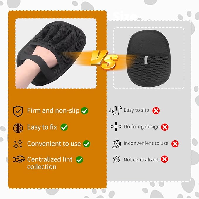 2PCS Electrostatic Pet Grooming Gloves, Reusable Hair Remover for Dog Cat Fur on Clothes Furniture Car Seat/Five Fingers/Black