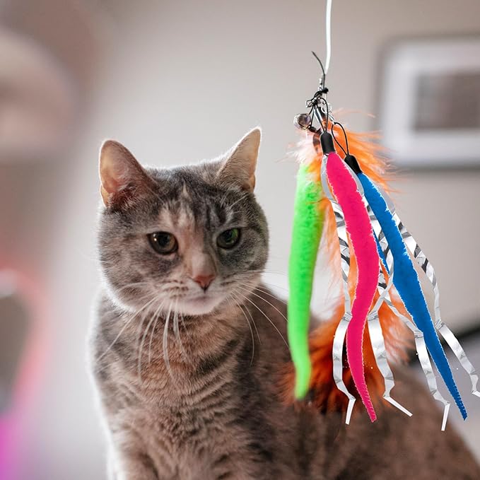 Cat Worm Toy with Foil, 10 PCS Cat Wand Attachments Worms Toy Interactive Cats Wand Attachments Worms Toys for Indoor Cats