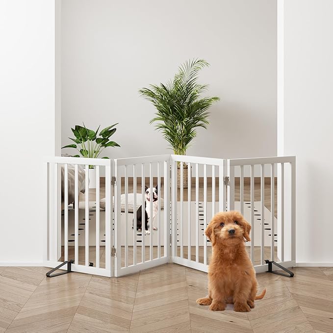 37-74" Wide Dog Gate 4 Panel Dog Gates for Stair Doorways House Indoor Freestanding Pet Gates for Dogs, Doogie Puppy Fences