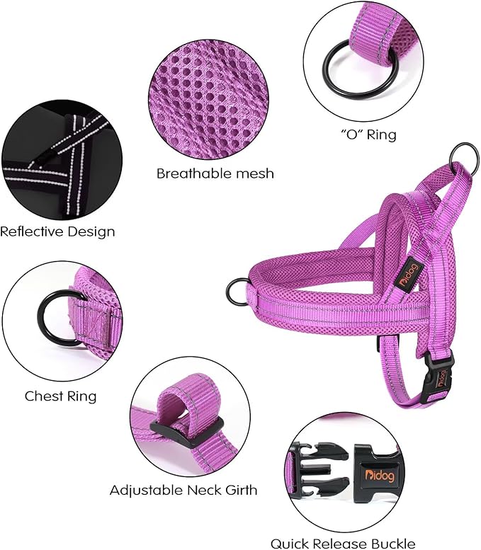 Didog No Pull Dog Harness with Soft Mesh Padded,Reflective & Quick Fit Light Weight Dog Strap Vest Harness,Easy for Walking Training (XS:Chest 15-18", Purple)