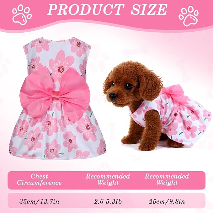 8 Pcs Summer Hawaiian Dog Dresses, Dog Bowknot Dresses Cute Hawaii Puppy Dress Soft Lightweight Clothes Princess Outfits Pet Skirts for Girl Dogs Beach Parties(Medium)