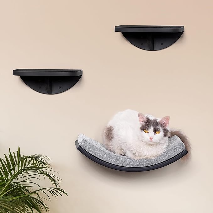 Cat Wall Shelf, Curved Cats Wall Bed, Wall Mounted Cat Grey Climbing Shelves for Sleeping, Playing, and Lounging