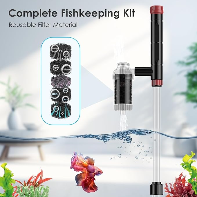 AKKEE Aquarium Vacuum Gravel Cleaner, 36W Fish Tank Gravel Cleaner Vacuum for Water Changer 8 in 1 Multifunctional with Timed Off Waterproof Wash Sand Water Filter Circulation Aquarium Vacuum Cleaner