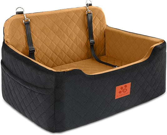 Dog Car Seat for Medium/Large Dogs,Dog Booster Seat for Dog Under 50lbs or 2 Small Dogs, Detachable and Washable Pet Car Seat,Multi-Functional Travel Dog Bed & Dog Sofa(Black/Brown)