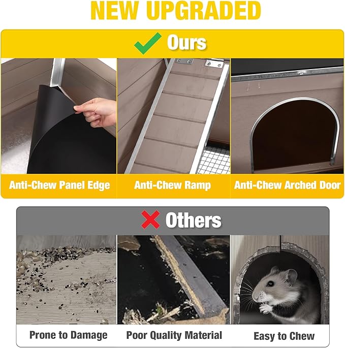 Aivituvin 2-Story Rabbit Hutch with Anti-Chew Ramp & Zinc Sheet - 36.6" Indoor Guinea Pig Cage, Wooden Stand, Pull-Out Tray & Leakproof Floor (Brown)