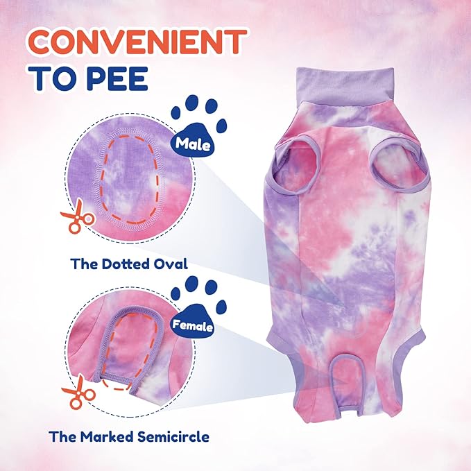 Breathable Dog Recovery Suit for Male/Female, Tie Dye Purple Dog Onesie for Abdominal Wounds, Cone E-Collar Alternative after Surgery to Anti-Licking, Professional Surgery Suit for dogs