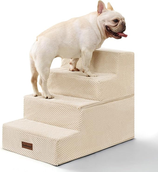 Dog Stairs for Bed 18.5" H, 4-Step Dog Steps for Small Dogs and Cats, Indoor Non-Slip Balanced Pet Stairs are Suitable for Puppy, Older Cat,Beige