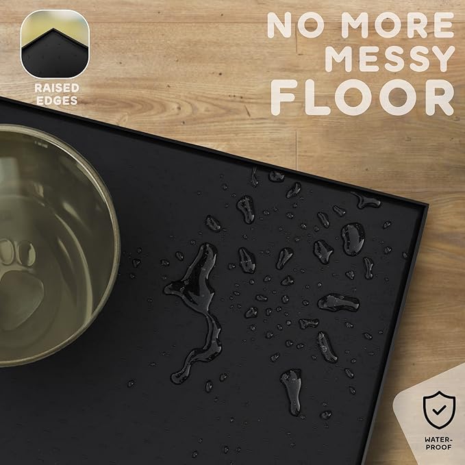 Dog Food Mat - Raised Edges Dogs Mat for Food and Water Prevent Spill, Waterproof Cat Food Mats Protect Floors, Easy Clean Dog Bowl Mats for Food and Water, Silicone Pet Food Tray