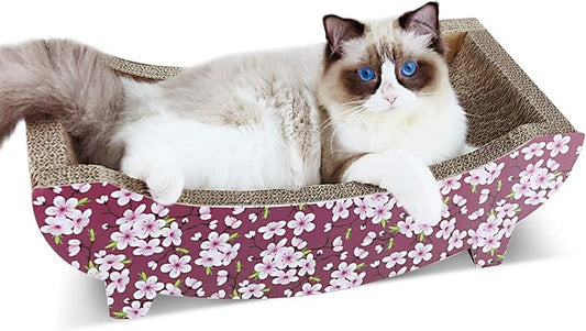 Cat Scratching Post Lounge Bed, Boat Shape Cat Scratcher Cardboard, Durable Recycle Board Pads Prevents Furniture Damage