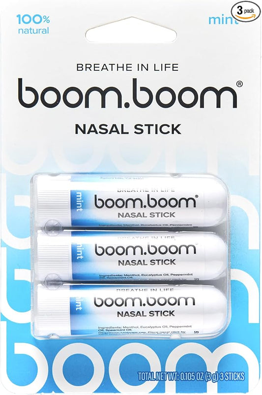 BoomBoom Nasal Stick | Vapor Flow Technology | Cool Refreshing Sensation | Natural Mood Boost | Simple Ingredients | Essential Oils + Menthol Inhaler (Mint)
