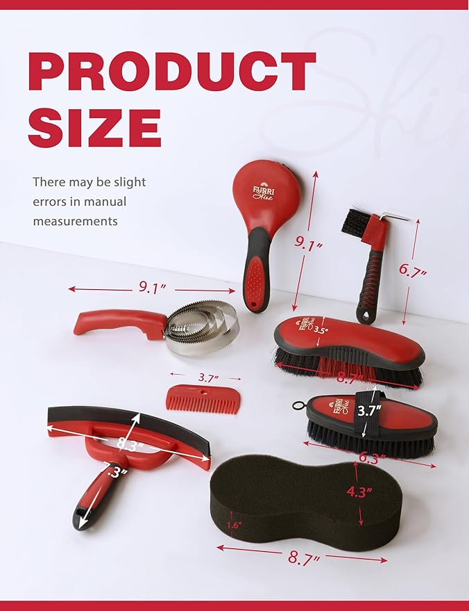 9PCS Horse Grooming Kit Curry Comb Sweat Scraper Horse Bathing Supplies Grooming Tools with Storage Bag Shadowberry
