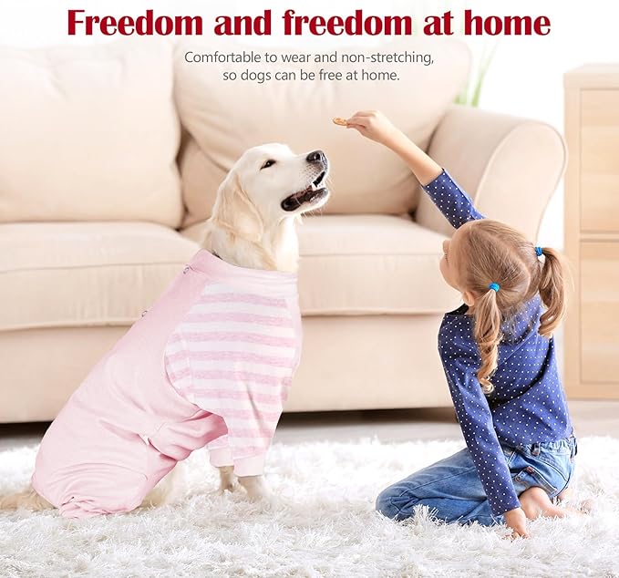 Dog Recovery Suit, Abdominal Wound After Surgery Wear, Anti Licking Bodysuit with Snaps, E-Collar & Cone Alternatives, Long Sleeve Dog Spay Surgical Pajamas Prevent Shedding(3XL, Pink)